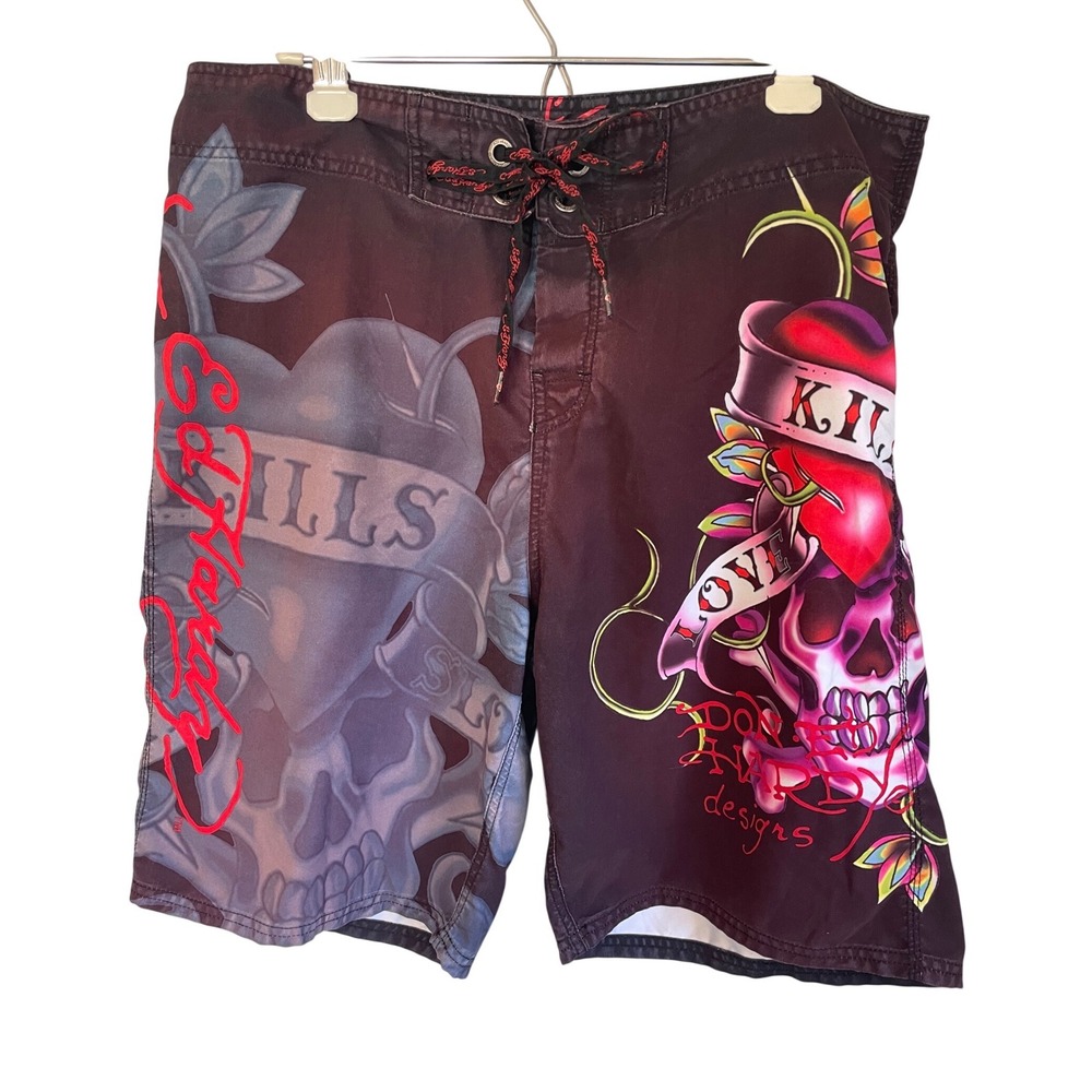 Vintage Ed Hardy Size 36 Board Shorts Love Kills Slowly Y2K Christian Audigier